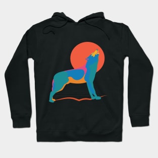 Vibrant Wolf Howling at a Huge Red Orange Moon Hoodie